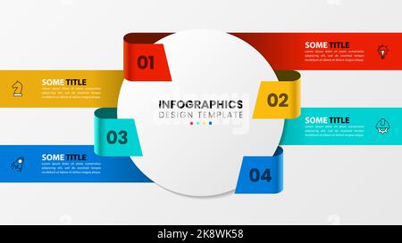Modèle d'infographie avec icônes et 4 options ou étapes. Rubans. Peut être utilisé pour la mise en page de flux de travail, le diagramme, la bannière, la conception Web. Illustration vectorielle Illustration de Vecteur