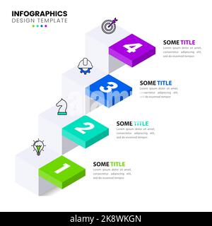 Modèle d'infographie avec icônes et 4 options ou étapes. Escaliers. Peut être utilisé pour la mise en page de flux de travail, le diagramme, la bannière, la conception Web. Illustration vectorielle Illustration de Vecteur