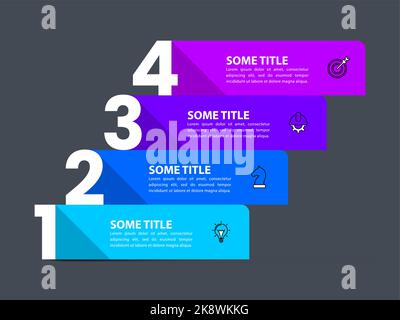 Modèle d'infographie avec icônes et 4 options ou étapes. Escaliers. Peut être utilisé pour la mise en page de flux de travail, le diagramme, la bannière, la conception Web. Illustration vectorielle Illustration de Vecteur