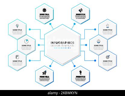 Modèle d'infographie avec icônes et 10 options ou étapes. 6 pans. Peut être utilisé pour la mise en page de flux de travail, le diagramme, la bannière, la conception Web. Illustration vectorielle Illustration de Vecteur