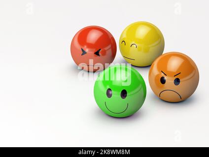 3D illustration d'Emoji avec des expressions faciales de bonheur, de tristesse, de peur et de colère. Banque D'Images