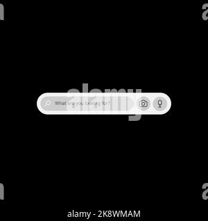 Concept d'interface utilisateur du widget de la barre de recherche sur fond noir. Illustration des médias sociaux. Barre de recherche modifiable avec icône photo et microphone. Elément Web pour applications mobiles. Illustration vectorielle Illustration de Vecteur