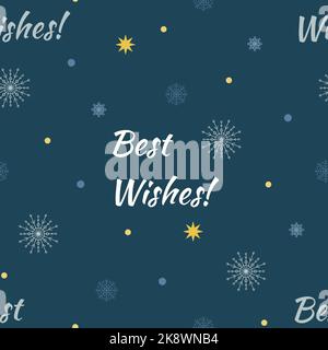 Motif sans couture de Noël raster. Comprend un jeu de flocons de neige dessinés à la main, des étoiles dorées aux paillettes et des mots manuscrits Cordialement. Banque D'Images