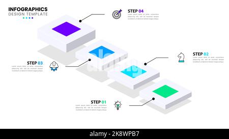 Modèle d'infographie avec icônes et 4 options ou étapes. Escaliers. Peut être utilisé pour la mise en page de flux de travail, le diagramme, la bannière, la conception Web. Illustration vectorielle Illustration de Vecteur