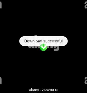 Illustration de la bannière de notification de téléchargement réussi. Concept d'interface utilisateur de médias sociaux sur fond noir. Texte modifiable avec une coche verte. Elément Web pour applications mobiles. Illustration vectorielle Illustration de Vecteur