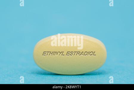 Ethinyl Estradiol comprimés pharmaceutiques espace de copie. Concepts médicaux. Banque D'Images