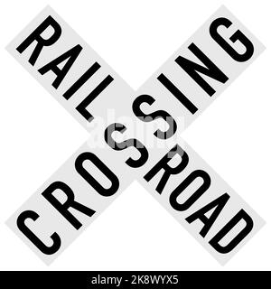 Signalisation routière de la route de passage à niveau du train sur fond blanc. Panneau de signalisation de chemin de fer. style plat. Banque D'Images