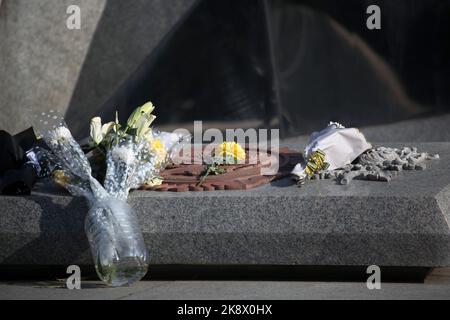 SHENYANG, CHINE - le 25 OCTOBRE 2022 - les citoyens, les étudiants et les descendants des martyrs posent des couronnes et des fleurs pour les martyrs au Cemete des martyrs de Shenyang Banque D'Images