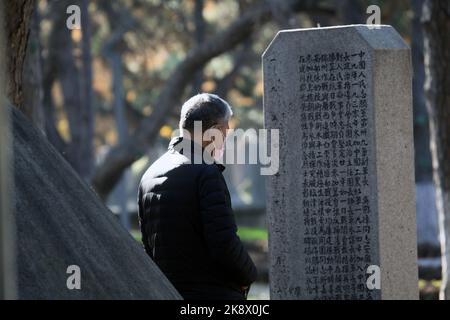 SHENYANG, CHINE - le 25 OCTOBRE 2022 - les citoyens, les étudiants et les descendants des martyrs posent des couronnes et des fleurs pour les martyrs au Cemete des martyrs de Shenyang Banque D'Images