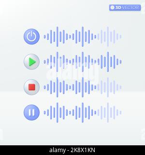 Symboles des icônes de contrôle du son. Touche musique, lecture ou pause de la vidéo ou de l'audio, diffusion en continu, concept multimédia. 3D illustrations vectorielles isolées. Dessin animé Illustration de Vecteur