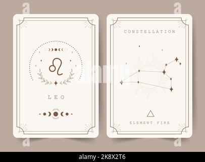 Lion. Cartes de sorcellerie avec signe et constellation de zodiaque d'astrologie. Idéal pour les lecteurs de tarot et les astrologues. Arrière-plan magique occulte. Horoscope Illustration de Vecteur