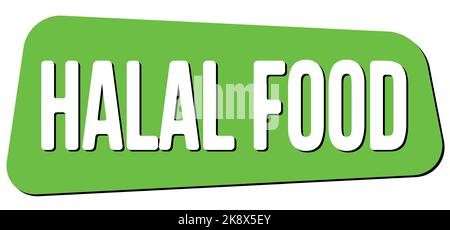 Texte DE NOURRITURE HALAL écrit sur l'enseigne trapèze verte. Banque D'Images