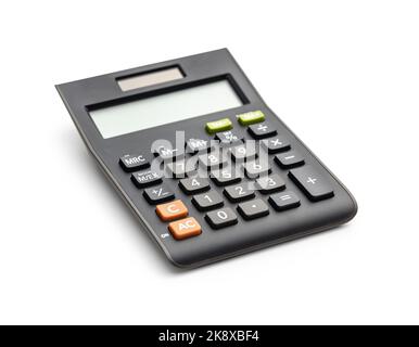 Calculatrice de base isolée sur fond blanc. Banque D'Images