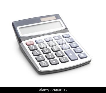 Calculatrice de base isolée sur fond blanc. Banque D'Images