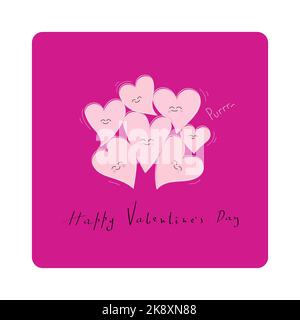 Illustration lumineuse avec coeurs mignons, lettrage Happy Valentines Day pour carte, histoires, mailing Illustration de Vecteur