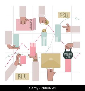 Les courtiers de stock de concept conservent des informations, appel de marge, bougie, portefeuille, argent, limite. Le commerce en ligne, le marché financier, les cours des actions et les produits de base Illustration de Vecteur