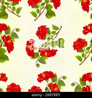 Texture sans couture rouge branche hibiscus fleurs tropicales vintage vecteur botanique illustration modifiable main dessiner Illustration de Vecteur