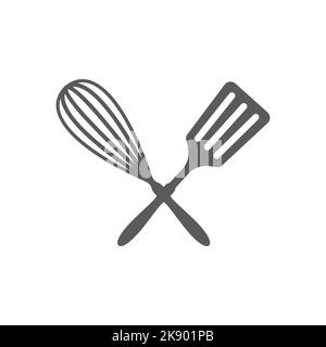 Icône représentant un vecteur croisé pour fouet et spatule. Symbole de la cuisine, du restaurant et de la cuisine. Illustration de Vecteur