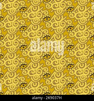 Monogramme de luxe doré - spirales et yeux, motif vectoriel sans couture Illustration de Vecteur