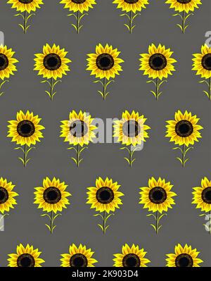 Motif vectoriel sans couture basé sur le tournesol dessiné à la main Illustration de Vecteur