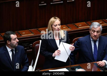 Roma, Italie. 25th octobre 2022. Giorgia Meloni lors de la session à la Chambre des députés pour le vote de confiance du gouvernement Meloni 25 octobre 2022 à Rome, Italie. Crédit : Agence photo indépendante/Alamy Live News Banque D'Images