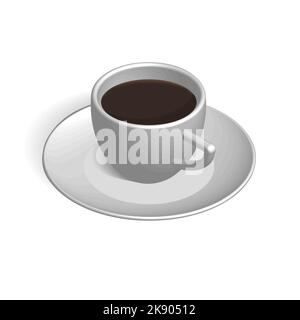 Tasse avec café sur une soucoupe isolée sur fond blanc. 3D style isométrique, illustration vectorielle. Illustration de Vecteur