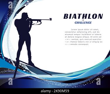 Bannière de défi de biathlon avec arrière-plan d'hiver abstrait. Silhouette d'athlète de biathlon. Jeux d'hiver. Illustration vectorielle. Illustration de Vecteur