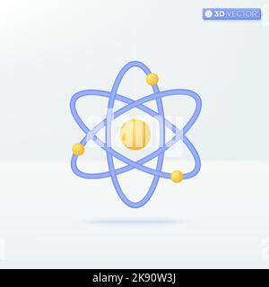 Symboles d'icône Atom. Noyau, chimie moléculaire, électrons orbitaux, physique scienc concept. 3D illustrations vectorielles isolées. Dessin animé pastel min Illustration de Vecteur