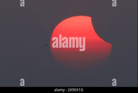 Bangalore, Inde. 25th octobre 2022. Une éclipse solaire partielle est photographiée à Bangalore, en Inde, le 25 octobre 2022. Credit: STR/Xinhua/Alay Live News Banque D'Images