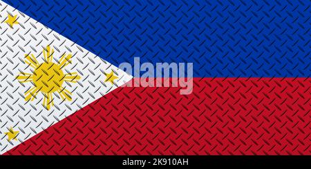 Drapeau des Philippines 3D sur un fond de mur en métal. Banque D'Images