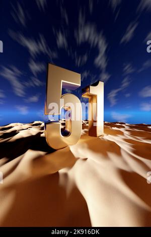 Célébration de la Journée nationale 51 des Émirats Arabes Unis - Golden 51 in Desert Sand - 3D Illustration Render Banque D'Images