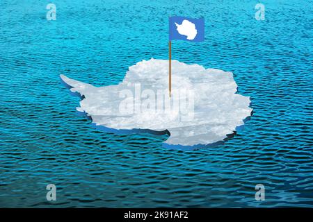 Le drapeau le plus largement utilisé de l'Antarctique est la carte du continent. Drapeau de l'Antarctique sur la texture. Collage. Banque D'Images