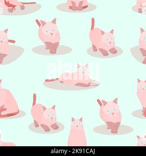 Motif de chats roses sans couture sur fond bleu Illustration de Vecteur