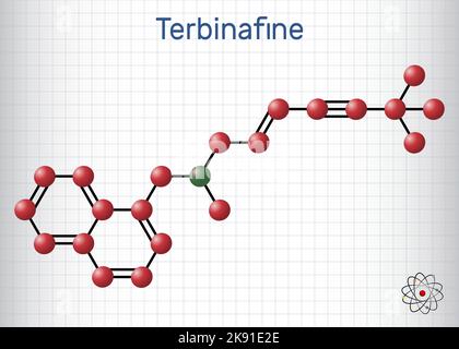 Molécule de Terbinafine. Feuille de papier dans une cage. Formule chimique structurelle, modèle moléculaire Illustration de Vecteur