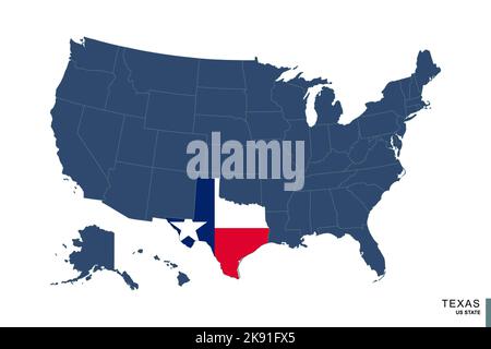 État du Texas sur la carte bleue des États-Unis d'Amérique. Drapeau et carte du Texas. Illustration vectorielle. Illustration de Vecteur