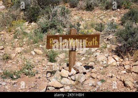 Un panneau en bois qui lit le respect de la terre mère, au milieu du désert de l'Arizona, les États-Unis d'Amérique Banque D'Images