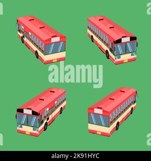 Illustration de quatre bus situés à différentes positions sur fond vert Illustration de Vecteur