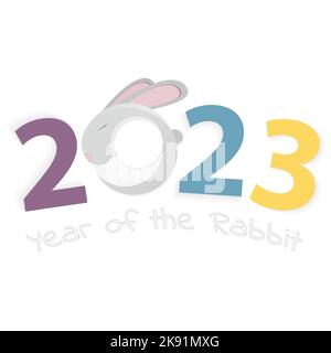 2023 année du lapin, numéro 2023 avec la tête d'un lapin. Illustration vectorielle. Illustration de Vecteur