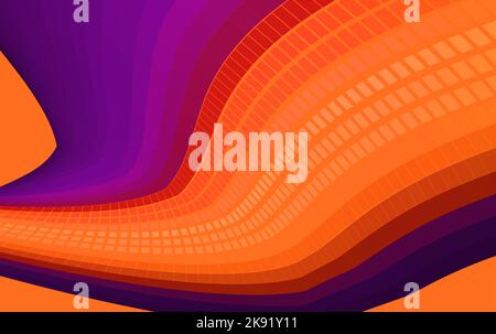 Arrière-plan violet abstrait avec ligne pointillée courbée orange scandaleuse. Motif graphique vectoriel Technicolor Illustration de Vecteur