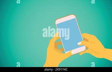 Vecteur de mains tenant le smartphone avec un écran vide Illustration de Vecteur