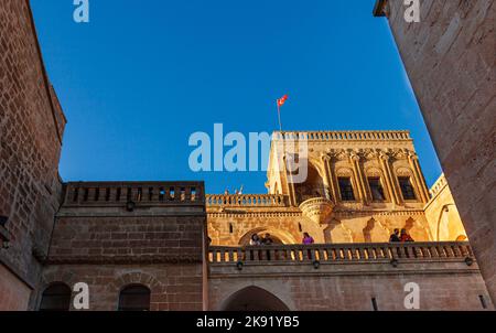 Midyat, Mardin, Turquie. Célèbre maison d'hôtes Midyat dans la ville de Midyat, province de Mardin. Architecture traditionnelle Banque D'Images