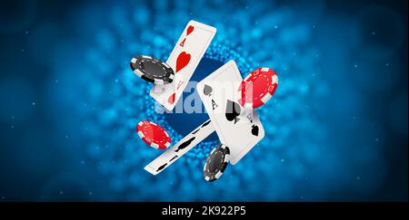 Poker casino fond pari vegas vecteur bannière conception. Cartes et jetons volant de poker de casino. Illustration de Vecteur