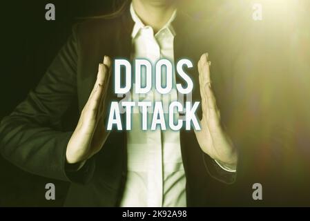 Inspiration montrant le signe d'attaque DDoS. La photo conceptuelle a perturbé l'accès au serveur normal en raison d'un système malveillant Banque D'Images