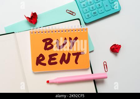Inspiration montrant le signe Acheter question loyer. Concept signification Groupe qui donne des informations sur la location de maisons Banque D'Images