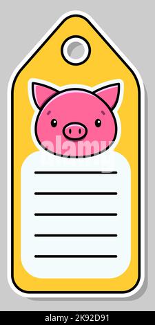 Mignon cochon rose. Étiquette de bloc-notes. Notez l'étiquette. Autocollants vectoriels. Illustration de Vecteur