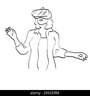 line art femme portant des lunettes vr illustration vecteur main dessiné isolé sur fond blanc Illustration de Vecteur