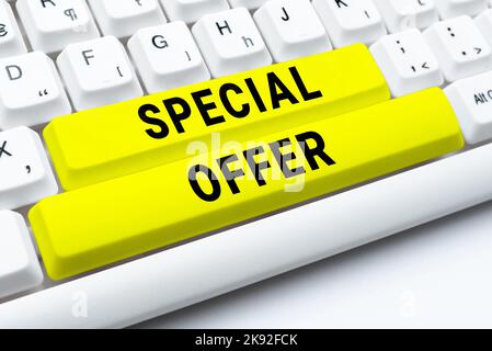 Légende conceptuelle offre spéciale. Idée d'affaires vendant le produit ou le service à un prix inférieur pour attirer le client Banque D'Images