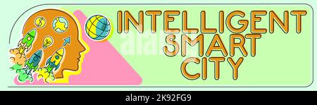 Panneau affichant Intelligent Smart City. Vitrine Urban Intelligent Building Automation System business Banque D'Images