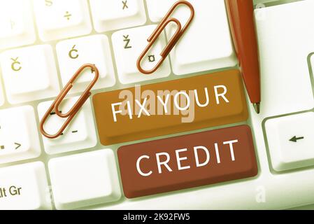 Texte manuscrite fixez votre crédit. Mot écrit sur améliorer ou augmenter votre cote ou score pour obtenir un prêt d'argent ou une hypothèque Banque D'Images