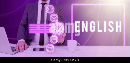 Légende du texte en anglais. Vue d'ensemble de l'entreprise communication possible entre les pays la seule langue commune Banque D'Images